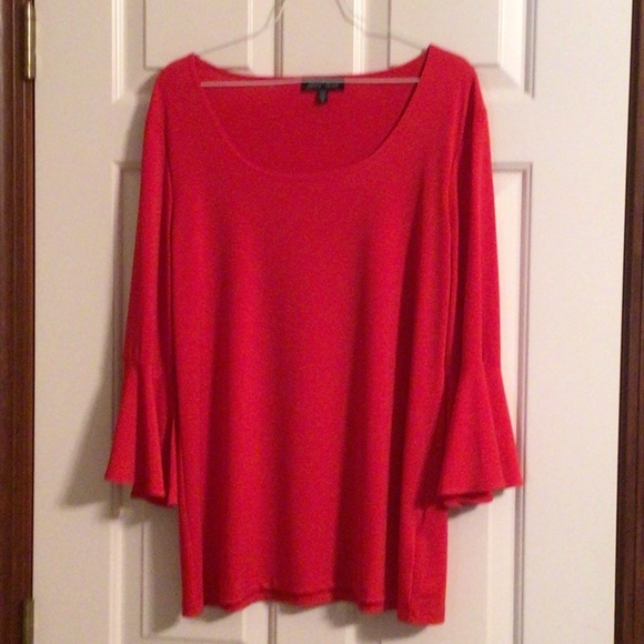 So comfortable! Red Slinky Brand flare sleeve top, size medium. - Picture 1 of 4